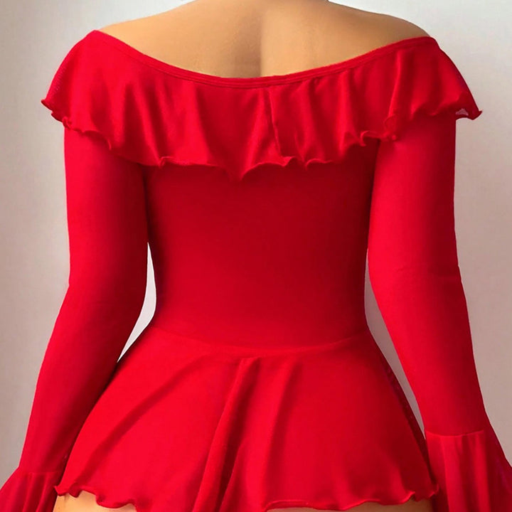 Sheer mesh off-the-shoulder dress