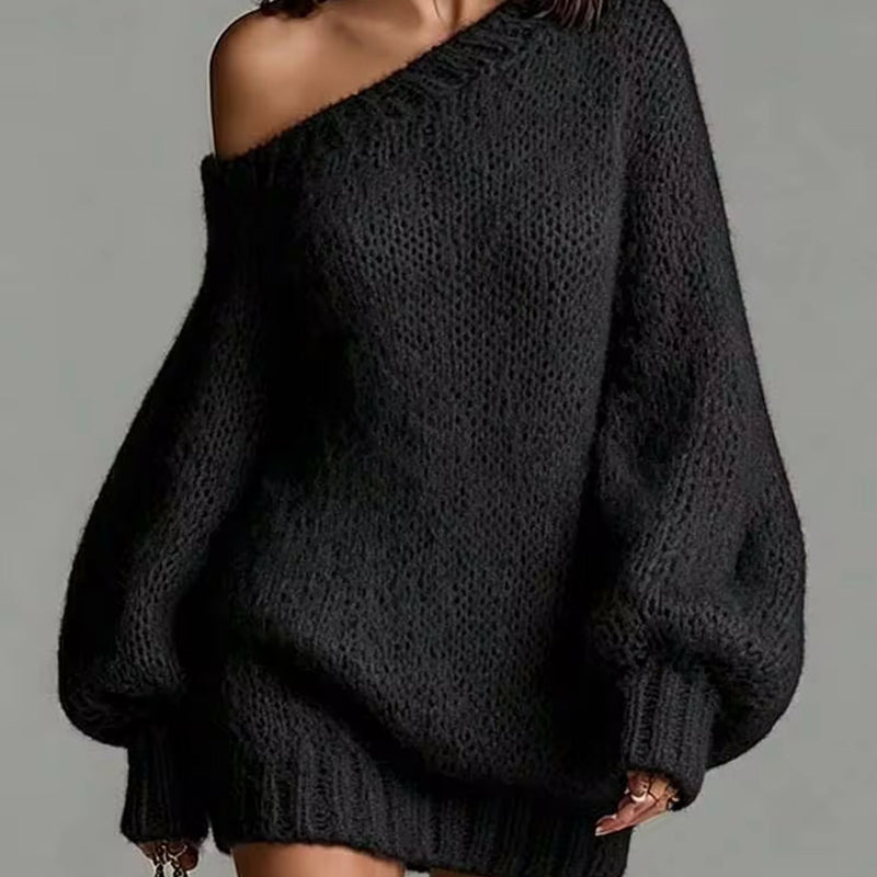 New loose-fit one-shoulder mohair knit dress