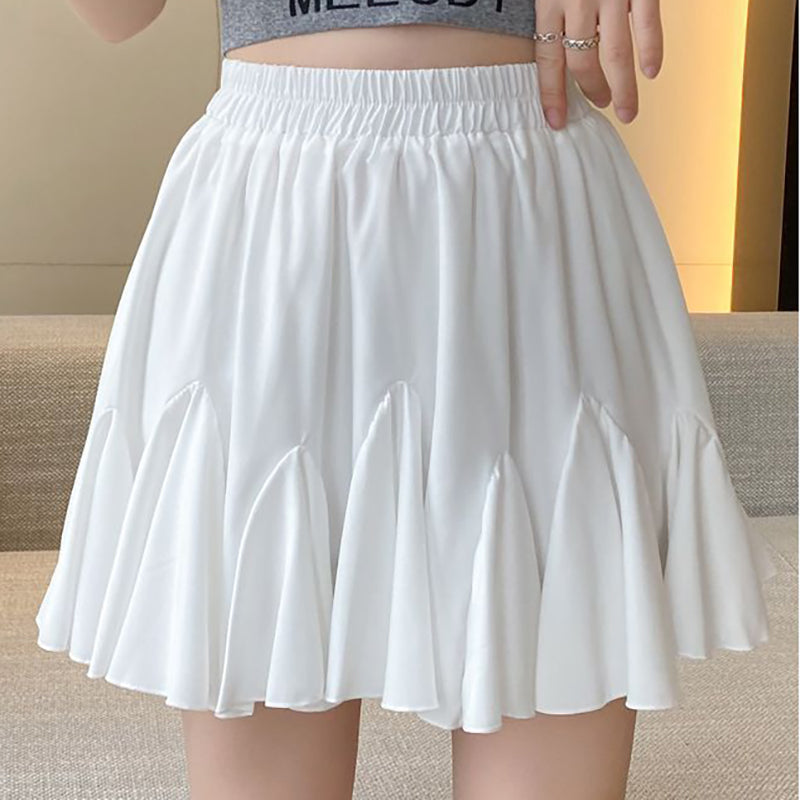 Versatile high-waisted pleated skirt featuring ruffles and a lining