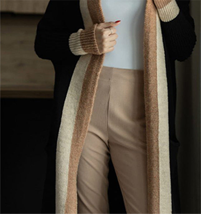 Versatile long hooded knit cardigan for autumn and winter