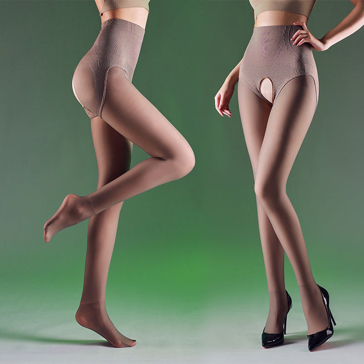 New winter velvet warm artifact water light socks open crotch leggings