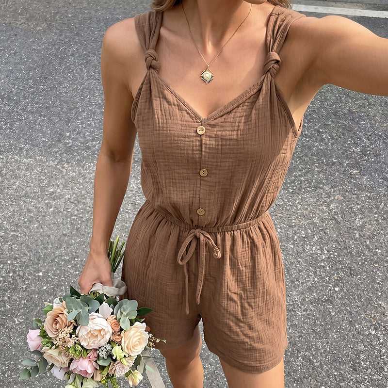 Summer Vacation-Style Front-Twist Cami Playsuit
