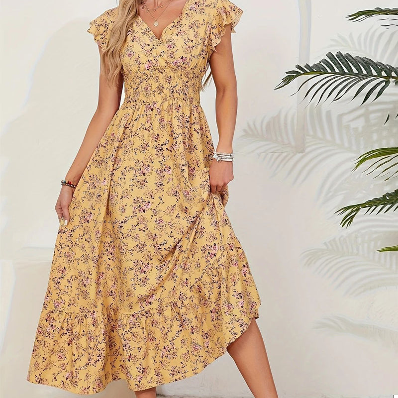 New Summer Stylish Floral Dress with a Full Skirt