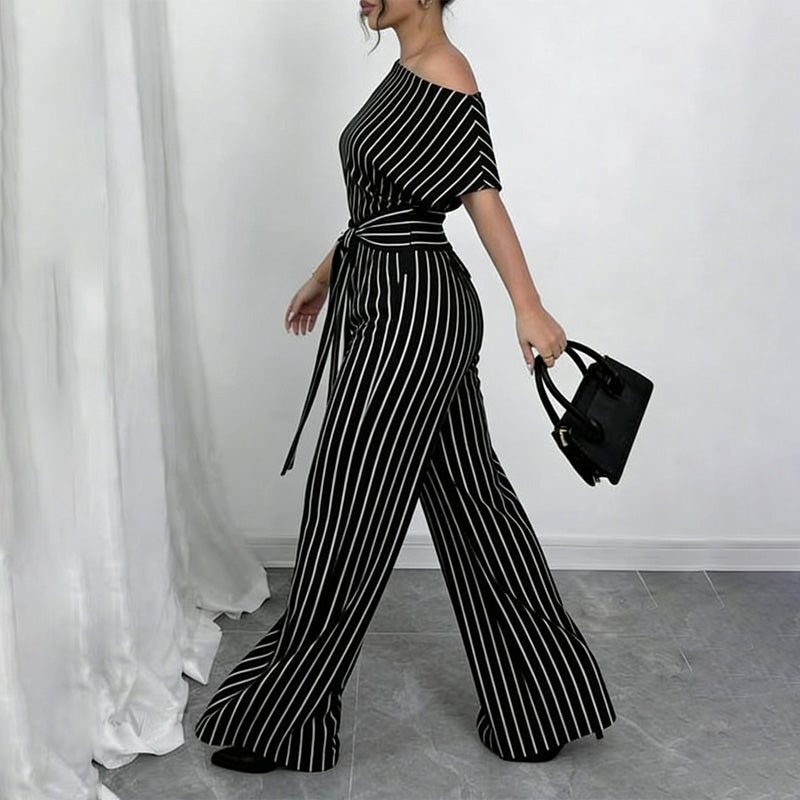 Women’s Asymmetric-Neck Off-Shoulder Cinched-Waist Jumpsuit
