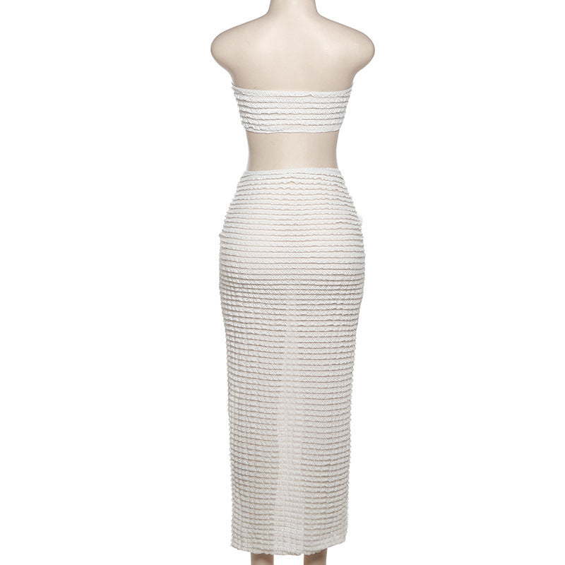 Solid-Color Strapless Slim-Fit Maxi Dress Set