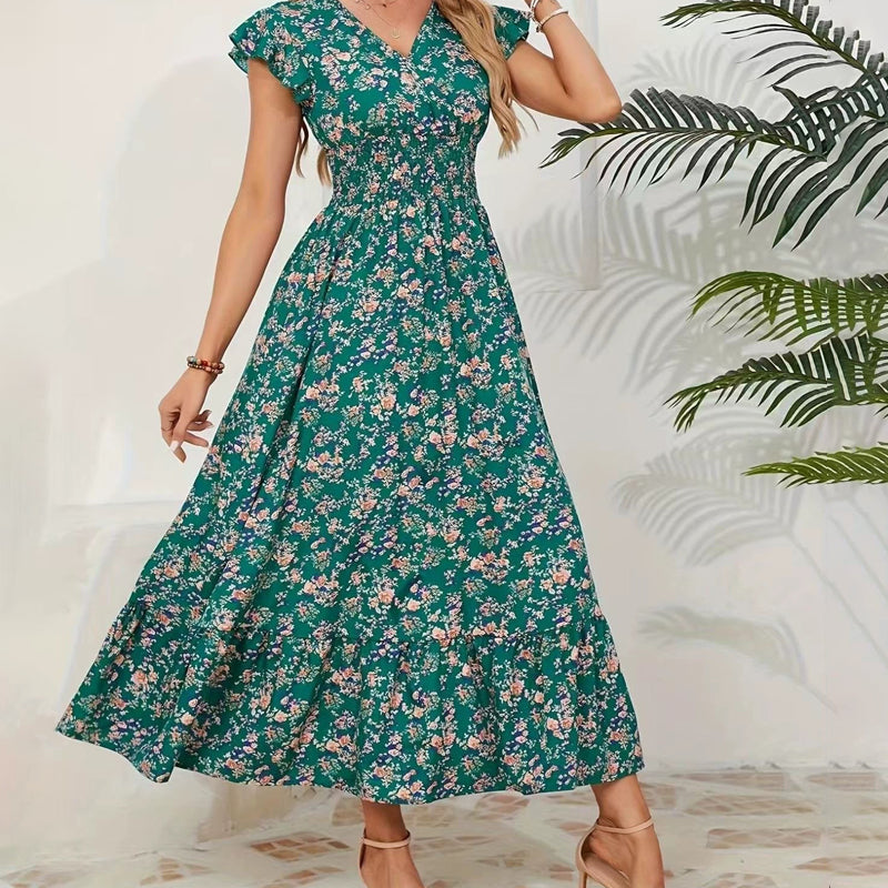 New Summer Stylish Floral Dress with a Full Skirt