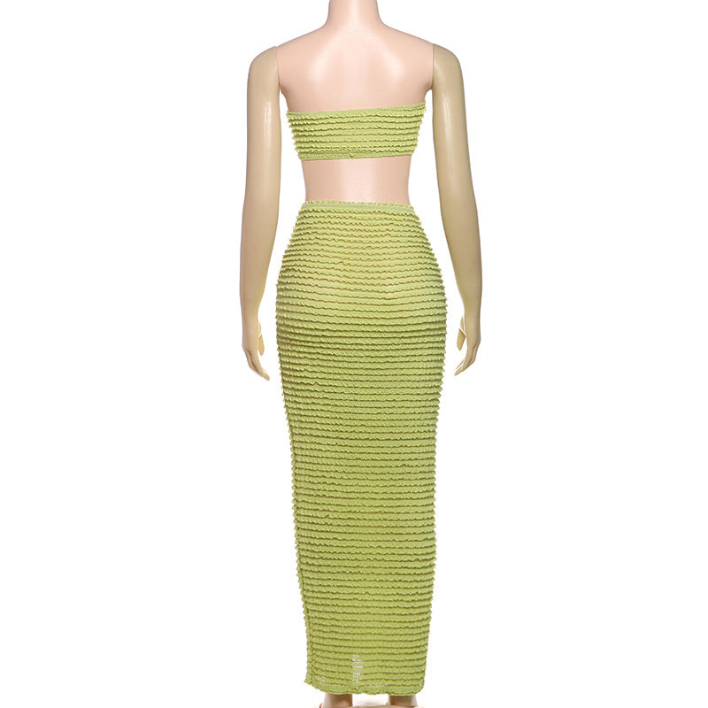 Solid-Color Strapless Slim-Fit Maxi Dress Set