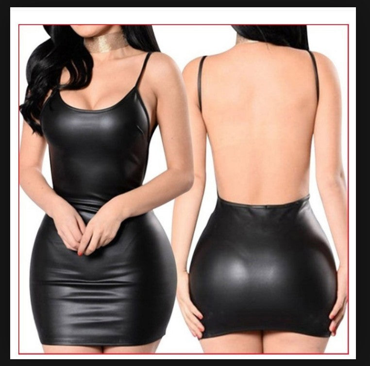 Sexy black leather backless bra