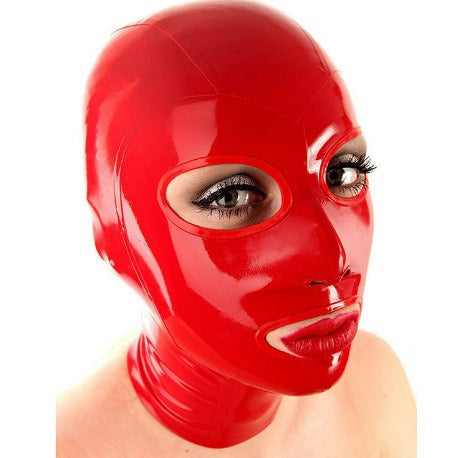 Latex mask with black hood and zipper