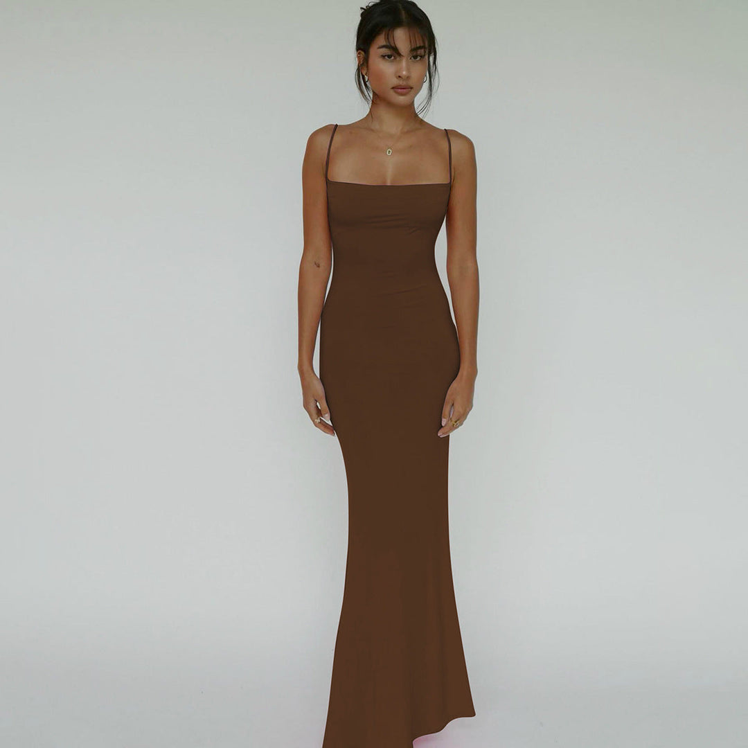 Sexy slim backless suspender dress