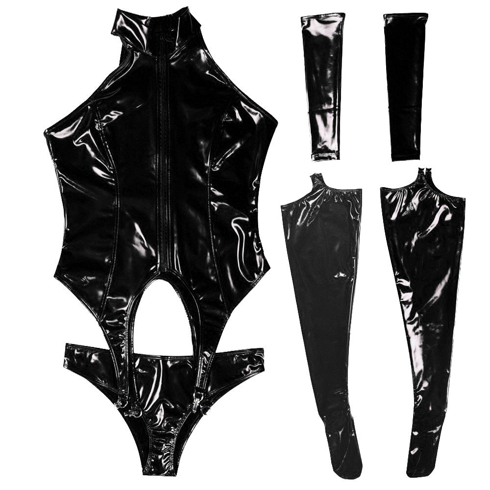 Mirror latex spandex four-piece maid nightclub uniform