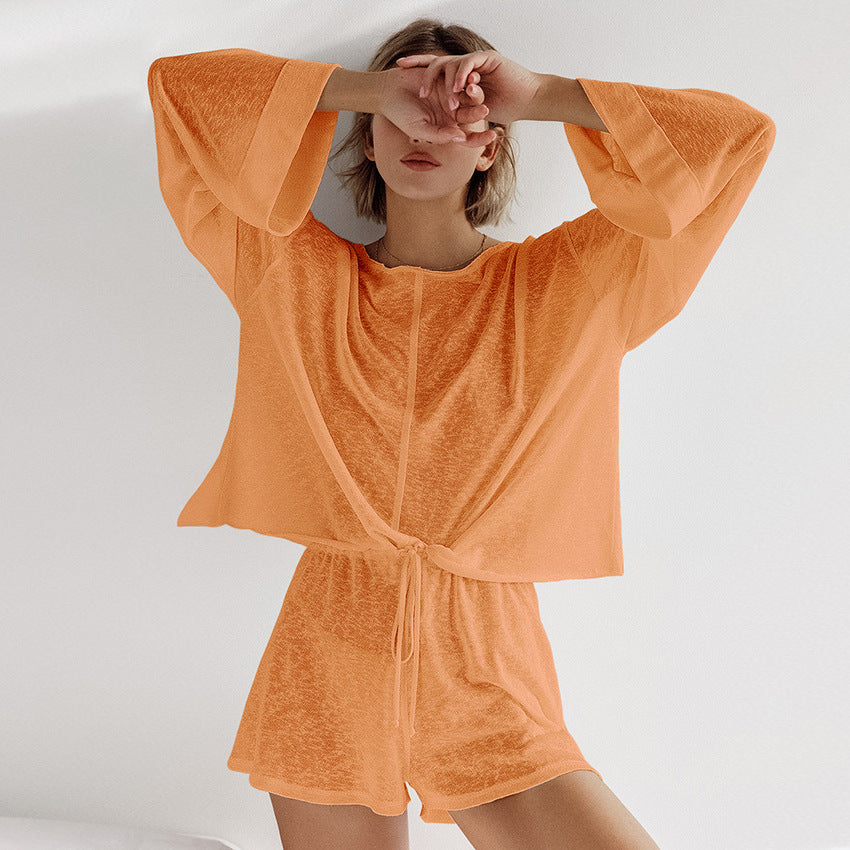Bequemes, lockeres, zweiteiliges Pyjama-Set für zu Hause