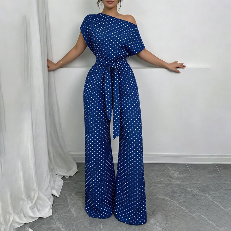 Women’s Asymmetric-Neck Off-Shoulder Cinched-Waist Jumpsuit