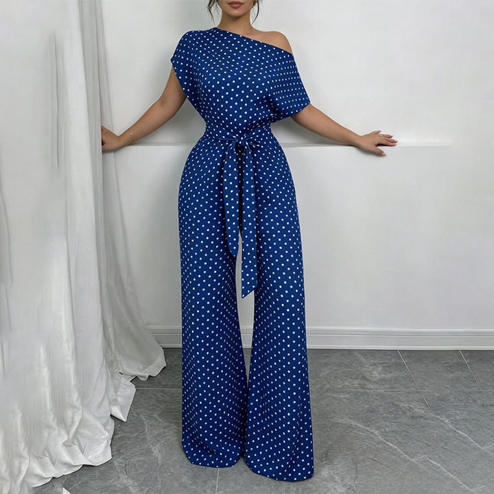 Women’s Asymmetric-Neck Off-Shoulder Cinched-Waist Jumpsuit