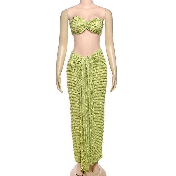 Solid-Color Strapless Slim-Fit Maxi Dress Set