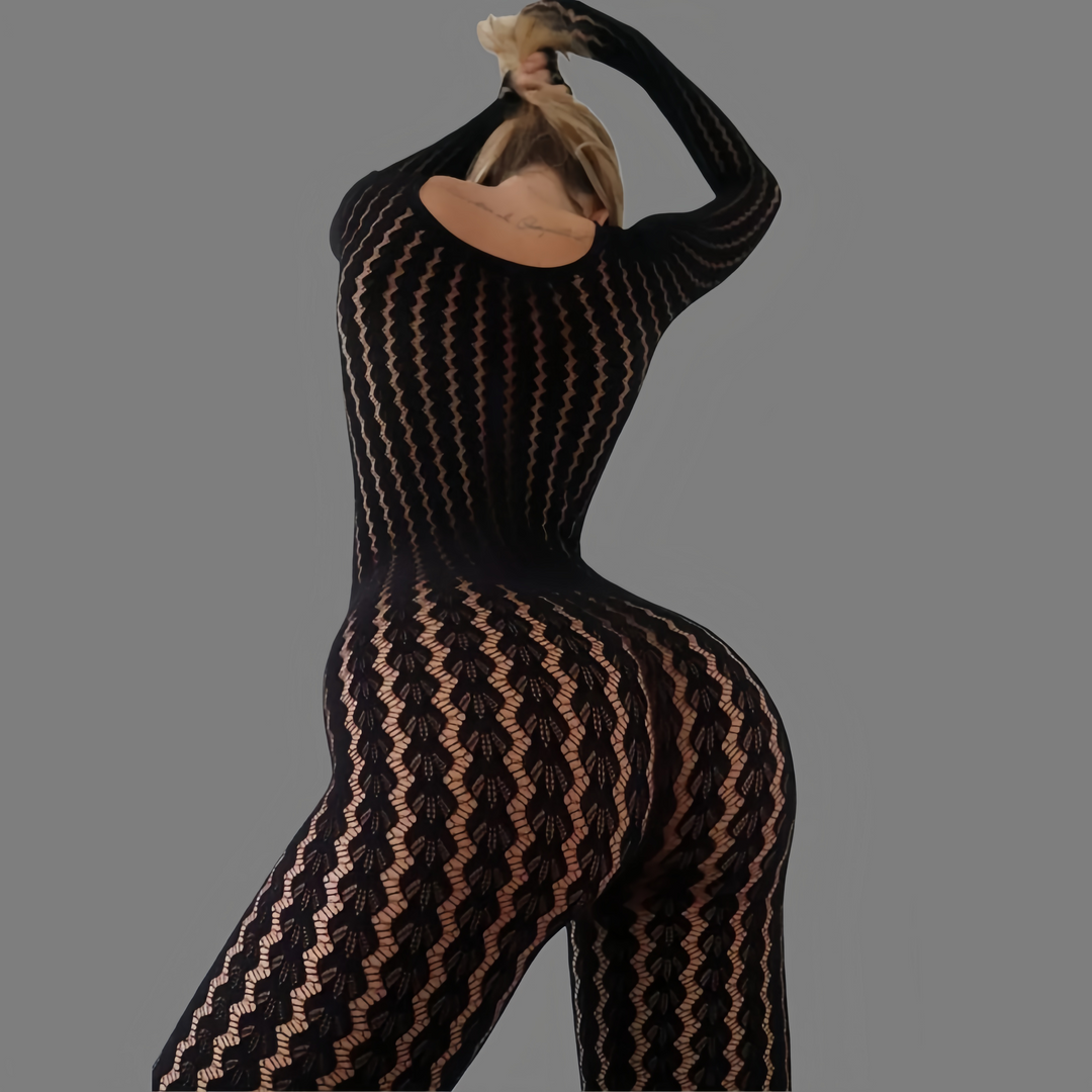 New seamless striped jacquard long-sleeved jumpsuit