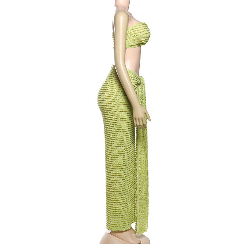 Solid-Color Strapless Slim-Fit Maxi Dress Set