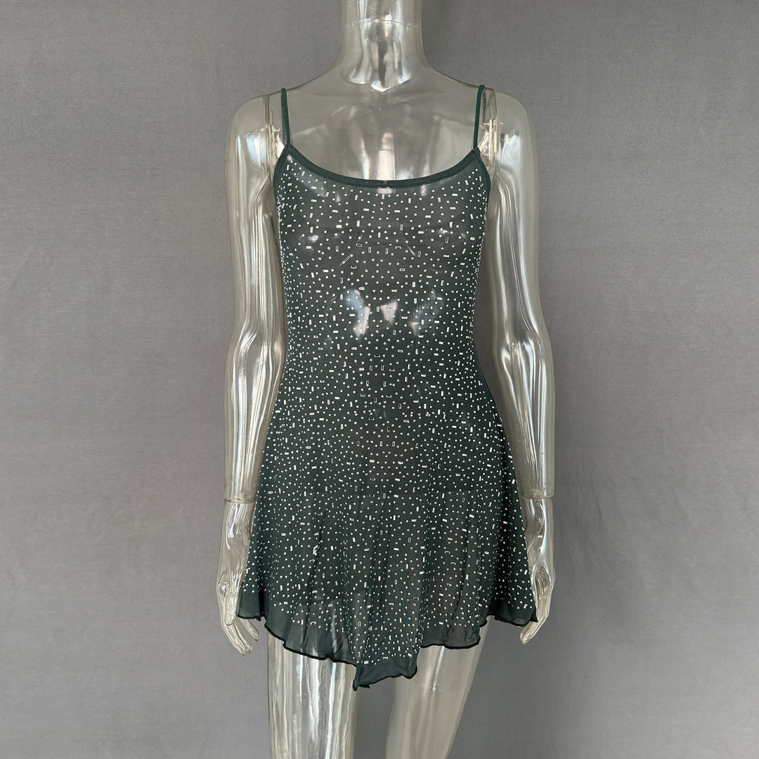 New design diamond-embellished thin-strap dress