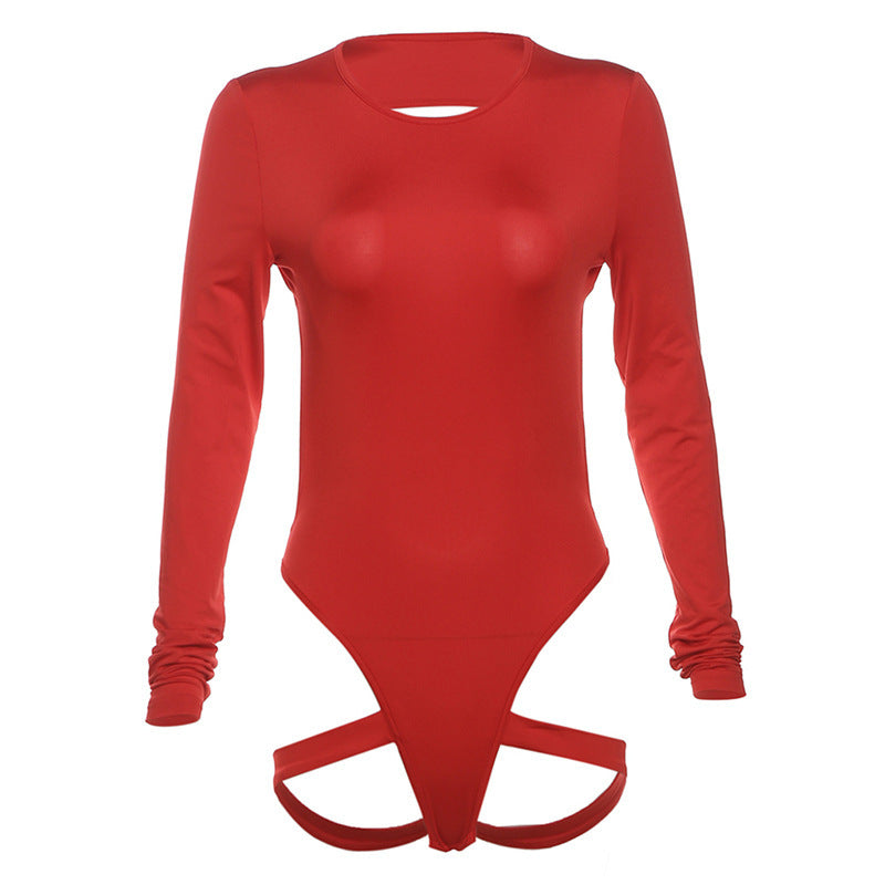 New solid color backless casual long-sleeved jumpsuit