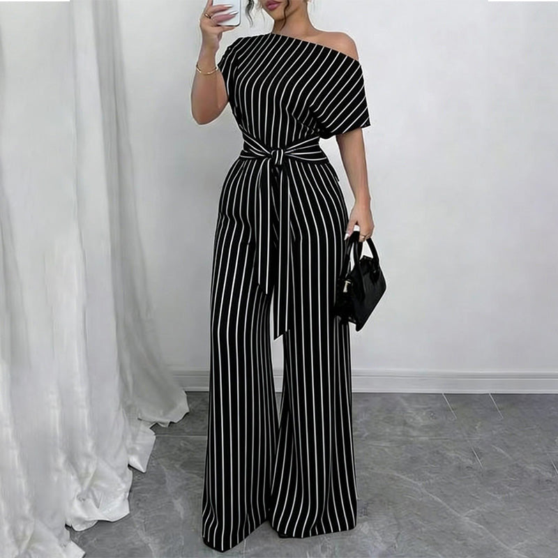 Women’s Asymmetric-Neck Off-Shoulder Cinched-Waist Jumpsuit