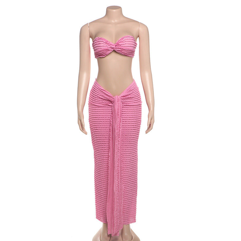 Solid-Color Strapless Slim-Fit Maxi Dress Set