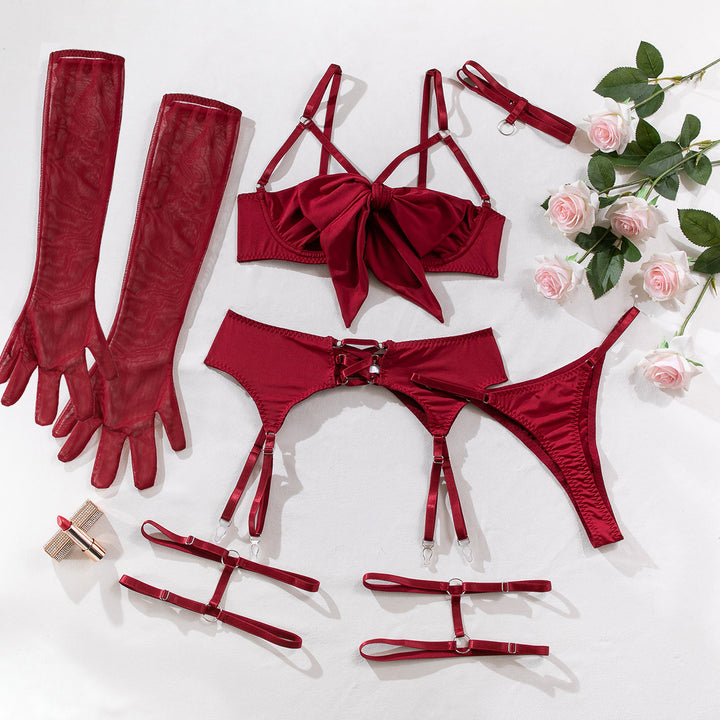 Sexy bowknot open-cup lingerie set