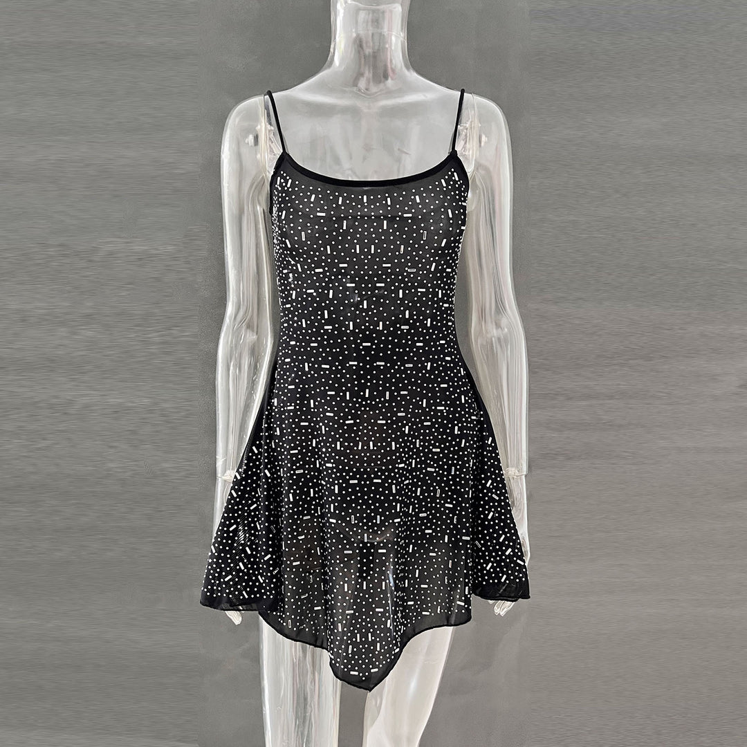 New design diamond-embellished thin-strap dress