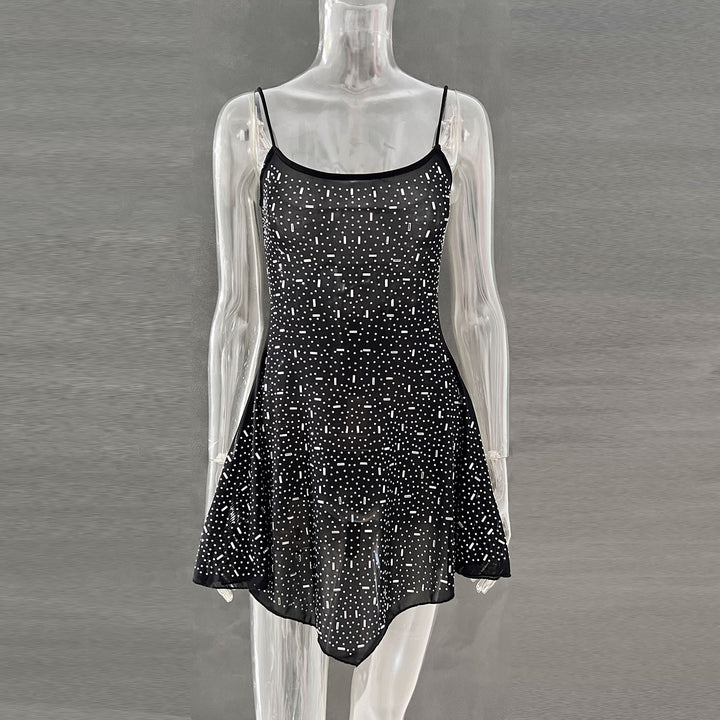 New design diamond-embellished thin-strap dress