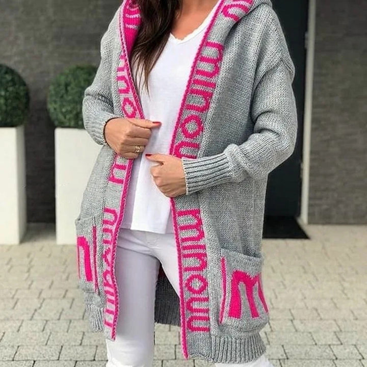 New Autumn/Winter Long Hooded Letter-Pattern Knit Cardigan