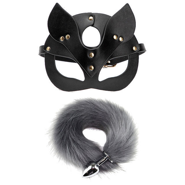 Sexy mask metal butt plug tail