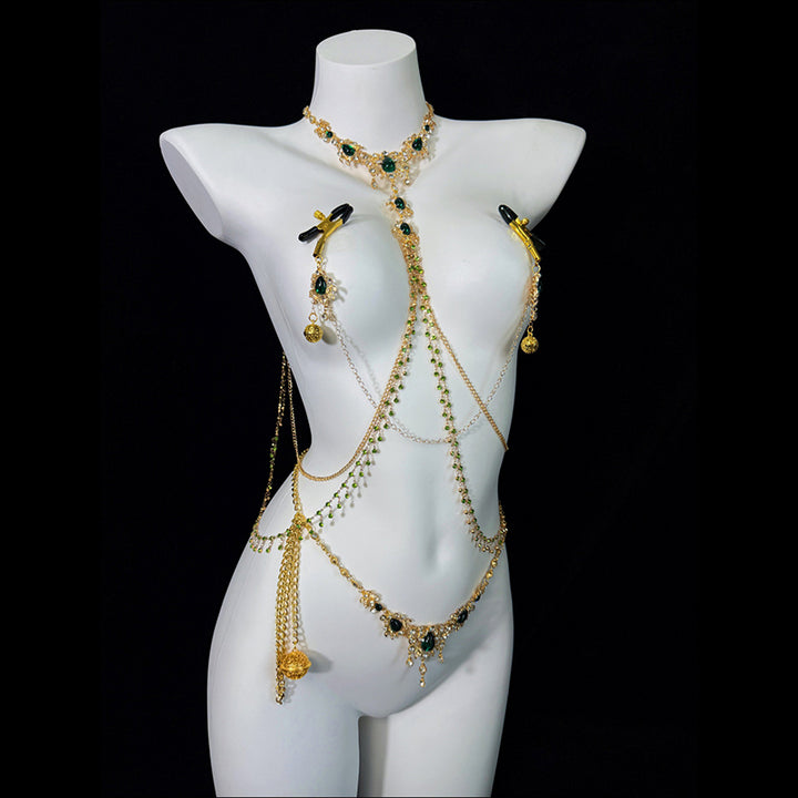 Emerald Rhinestone Body Chain