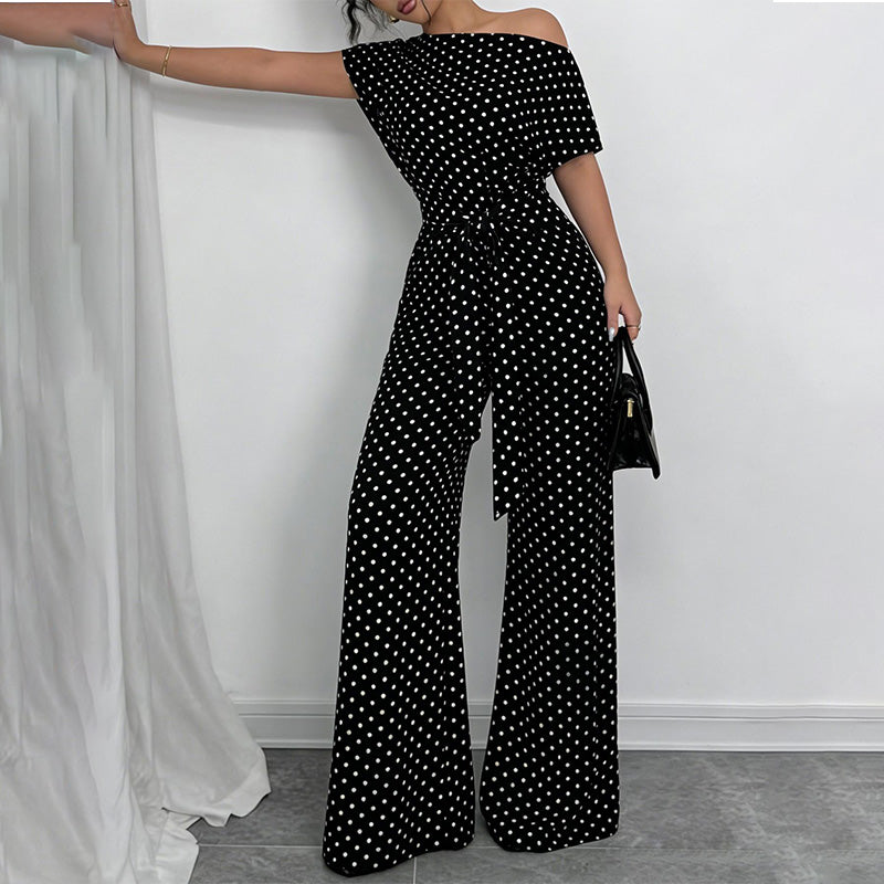Women’s Asymmetric-Neck Off-Shoulder Cinched-Waist Jumpsuit