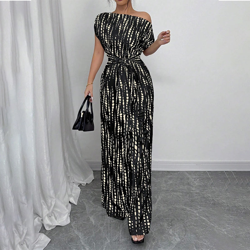 Women’s Asymmetric-Neck Off-Shoulder Cinched-Waist Jumpsuit