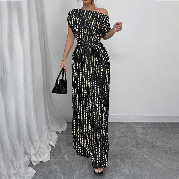 Women’s Asymmetric-Neck Off-Shoulder Cinched-Waist Jumpsuit
