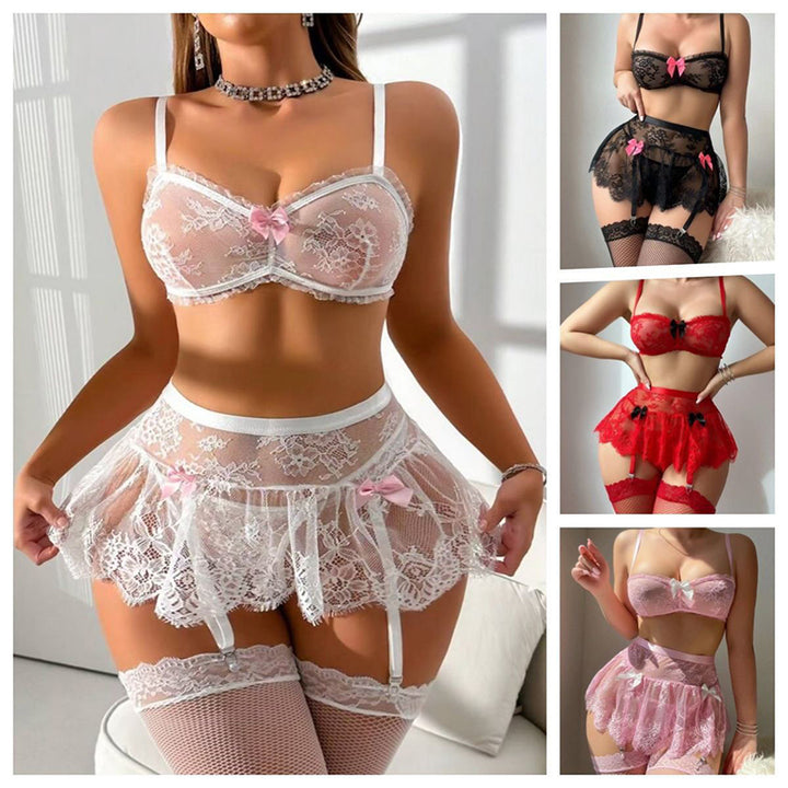 New Lingerie Set: Lace Bra and Garter Belt (3-Piece Set)