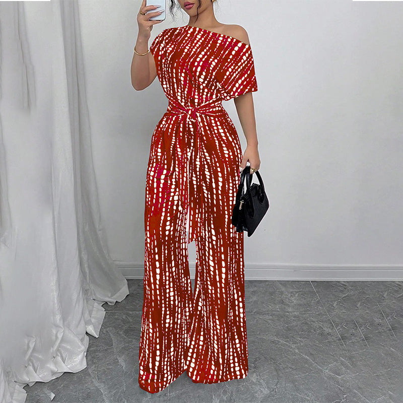 Women’s Asymmetric-Neck Off-Shoulder Cinched-Waist Jumpsuit