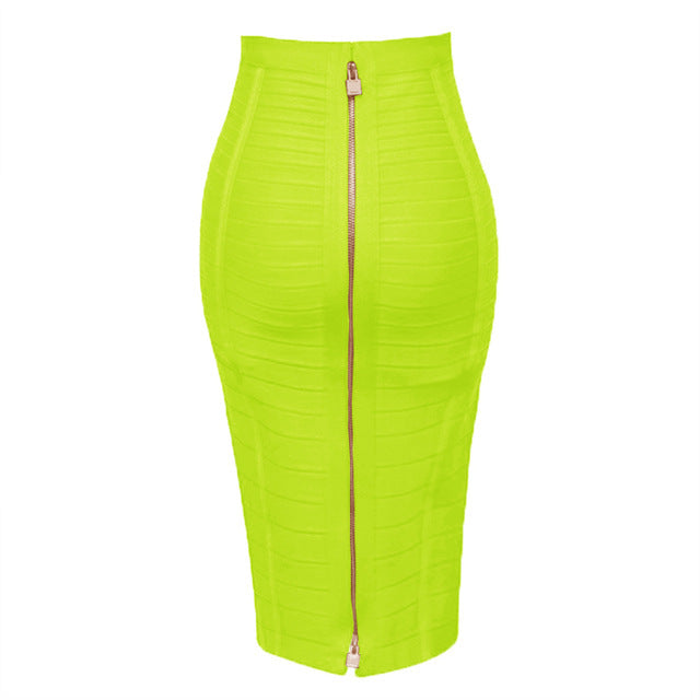 Bandage Stripe Double Zipper Hip Skirt
