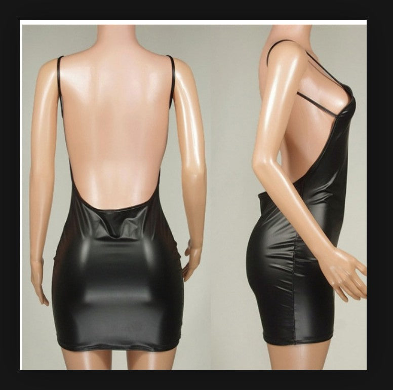 Sexy black leather backless bra