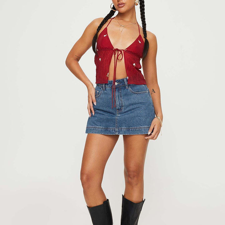 Fitted vintage-style denim culottes