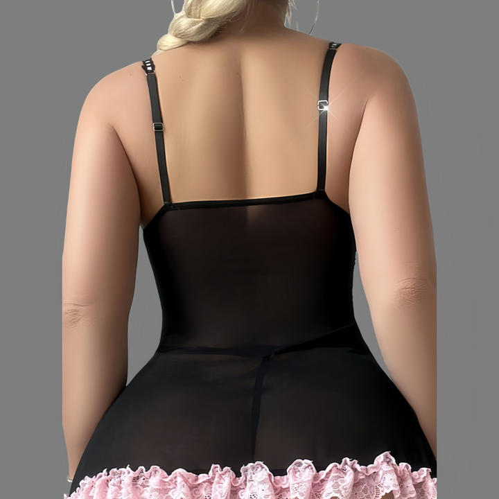 Seductive lace sheer nightgown + stockings