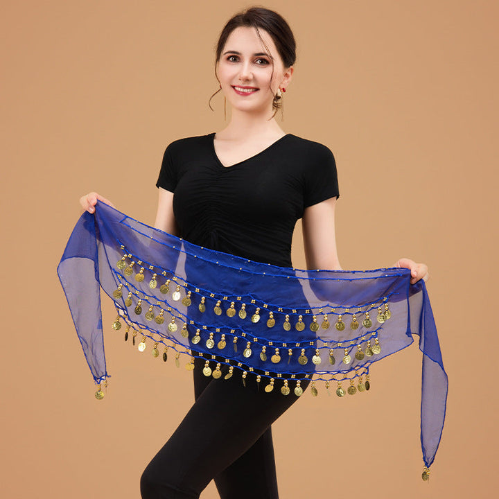 Belly Dance Waist Chain Sexy Three-Layer Chiffon Gold Coin Belt