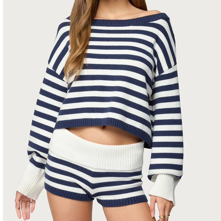 New Spring/Summer Solid-Color Sweater and Mini Skirt Set