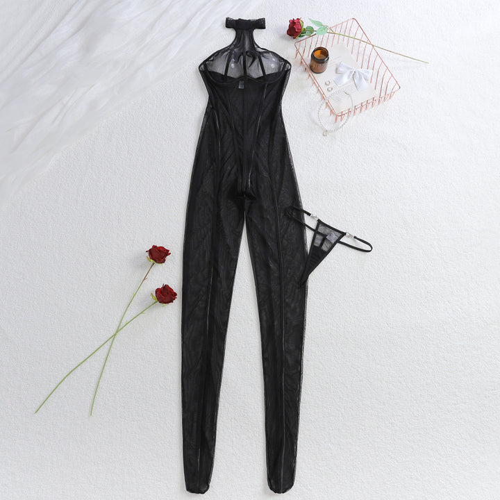 Slimming vertical-striped sheer jumpsuit