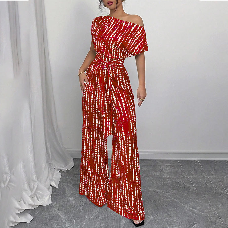Women’s Asymmetric-Neck Off-Shoulder Cinched-Waist Jumpsuit