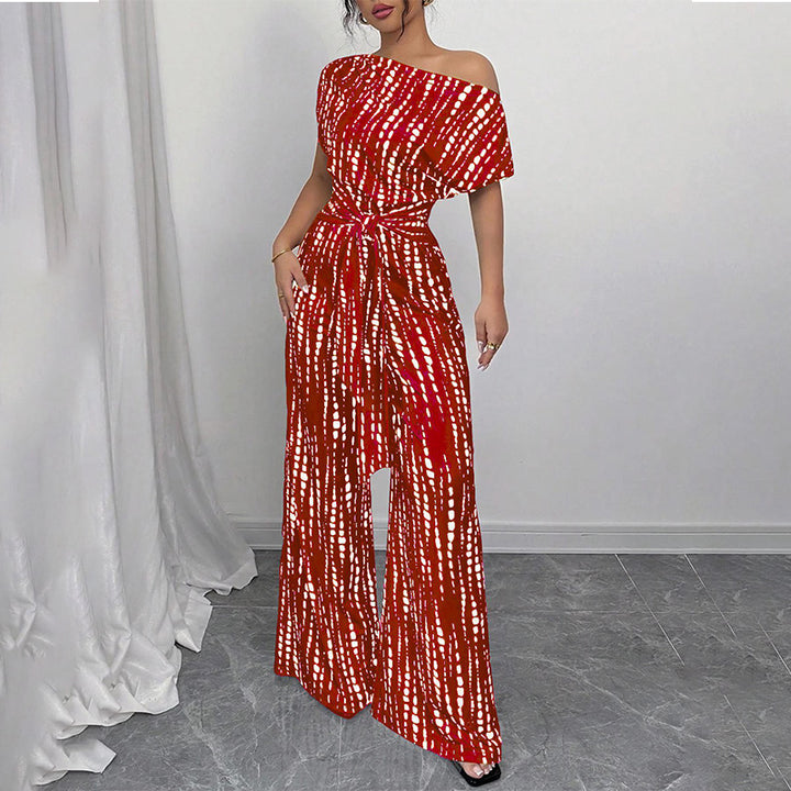 Women’s Asymmetric-Neck Off-Shoulder Cinched-Waist Jumpsuit