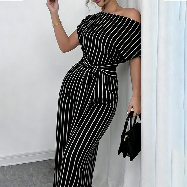 Women’s Asymmetric-Neck Off-Shoulder Cinched-Waist Jumpsuit