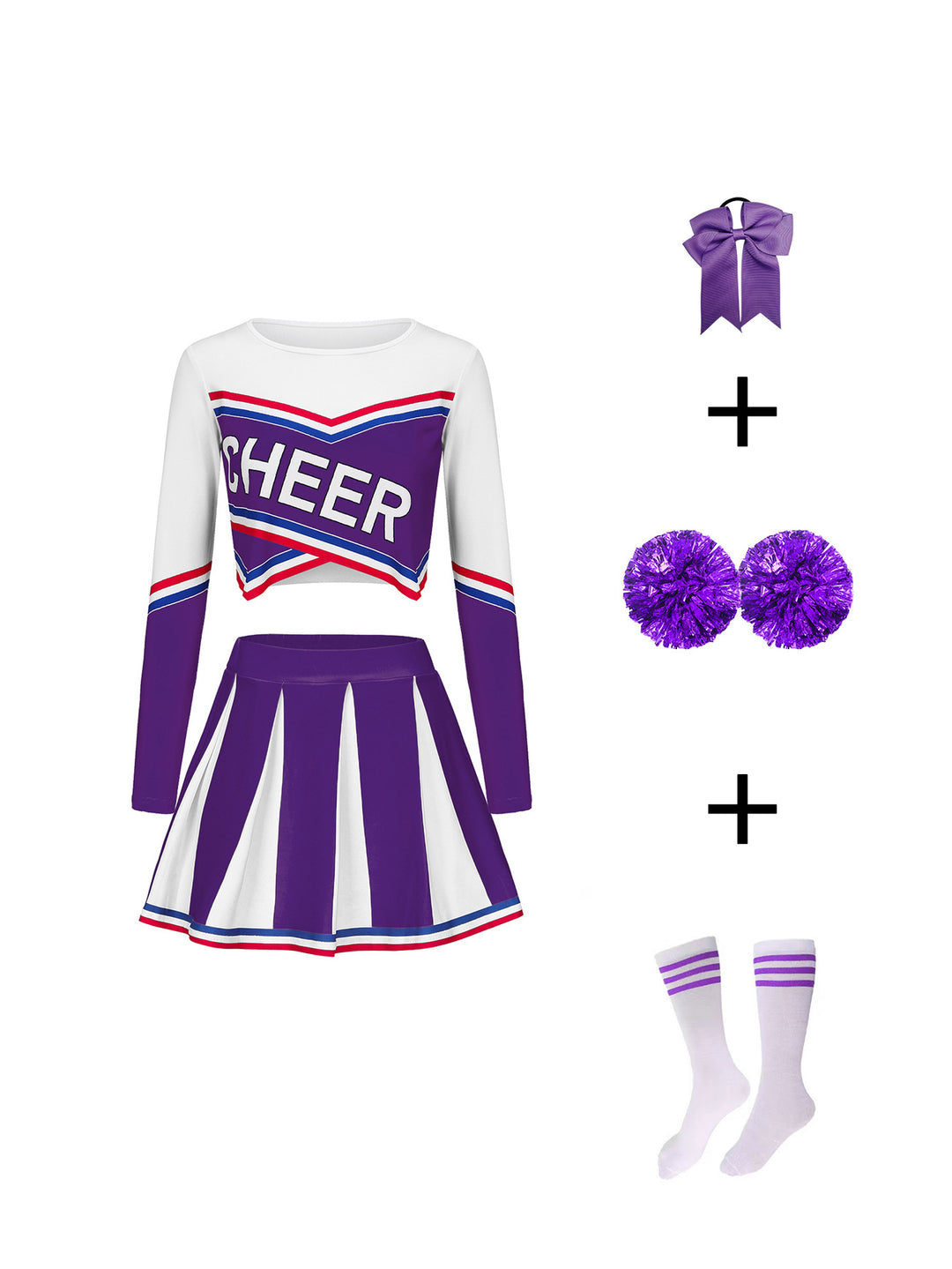 Sexy cheerleading outfit, long-sleeved, includes accessories