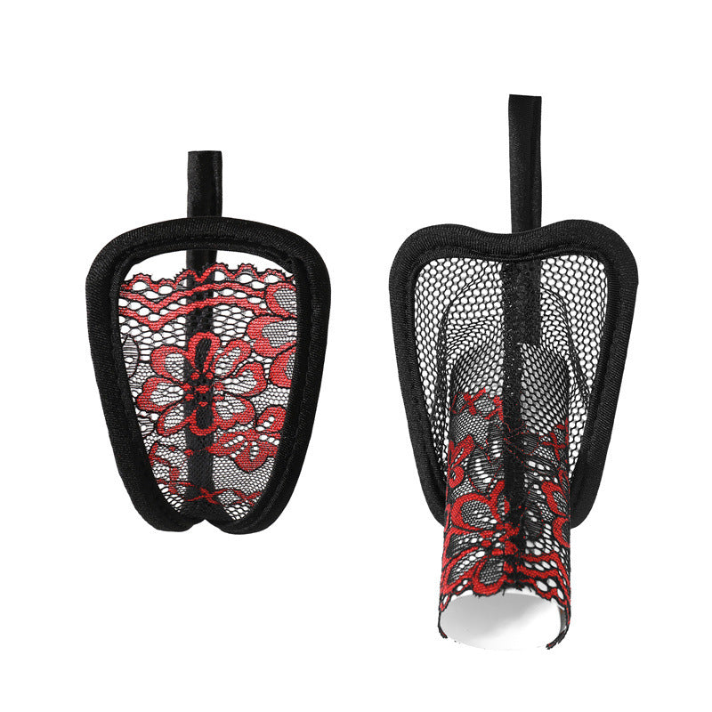 Transparent lace C-string lingerie for couples