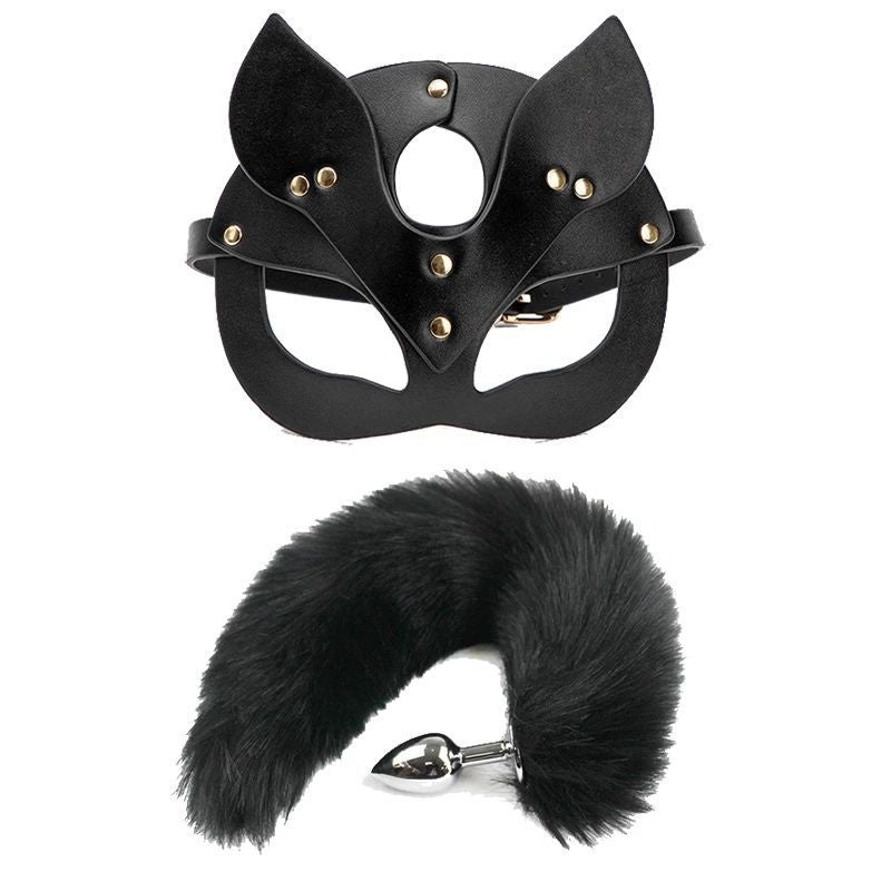 Sexy mask metal butt plug tail