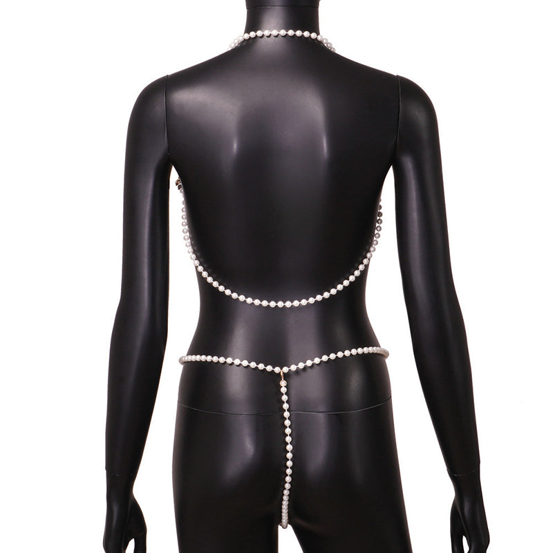 New Sexy Pearl-Embellished Halter Bikini Set